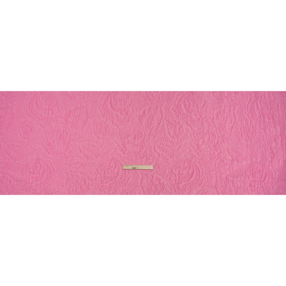 Polyester Brocade - Monochrome Pastel Pink Roses and Leaves