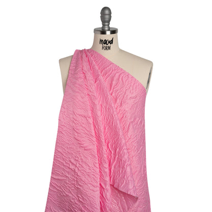 Polyester Brocade - Monochrome Pastel Pink Roses and Leaves