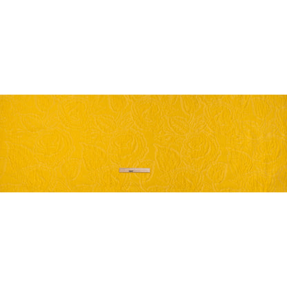 Polyester Brocade - Monochrome Sunshine Yellow Roses and Leaves
