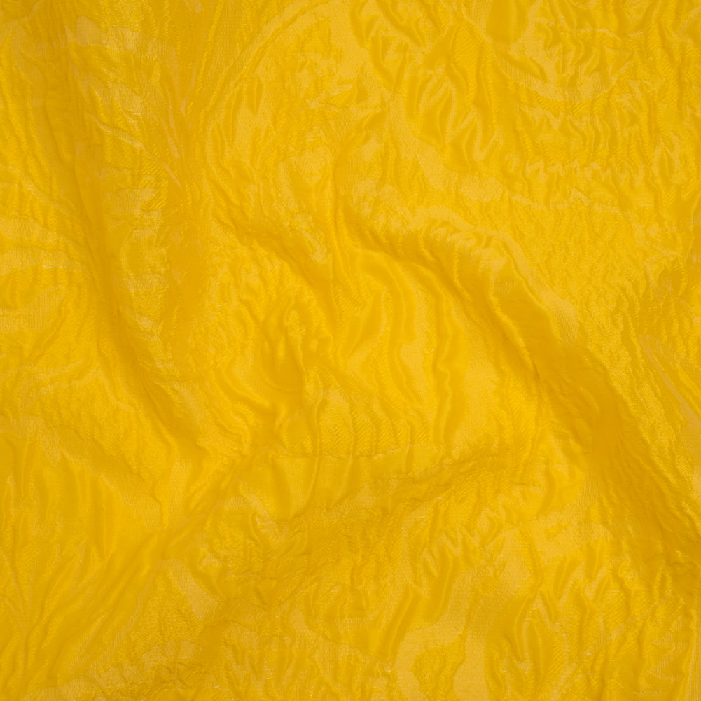 Polyester Brocade - Monochrome Sunshine Yellow Roses and Leaves
