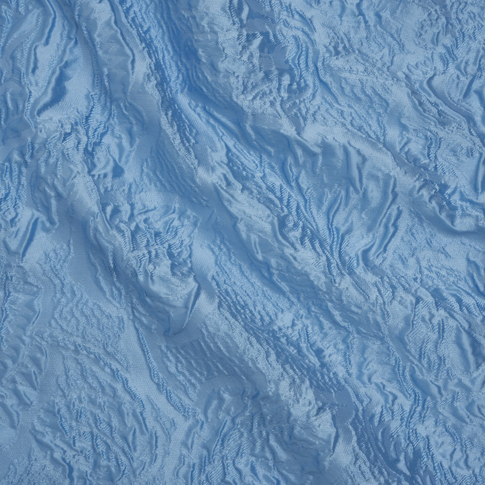 Polyester Brocade - Monochrome Sky Blue Roses and Leaves