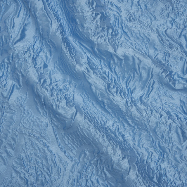 Polyester Brocade - Monochrome Sky Blue Roses and Leaves