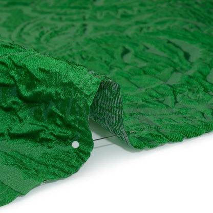 Polyester Brocade - Monochrome Kelly Green Roses and Leaves