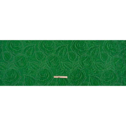 Polyester Brocade - Monochrome Kelly Green Roses and Leaves