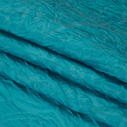 Polyester Brocade - Monochrome Turquoise Roses and Leaves