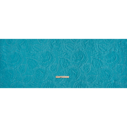 Polyester Brocade - Monochrome Turquoise Roses and Leaves