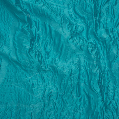 Polyester Brocade - Monochrome Turquoise Roses and Leaves