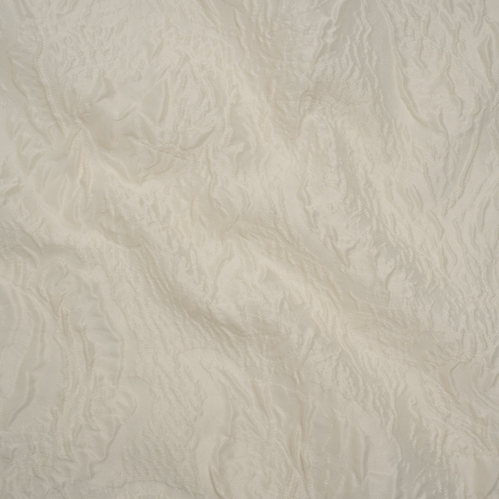 Polyester Brocade - Monochrome Ivory Roses and Leaves