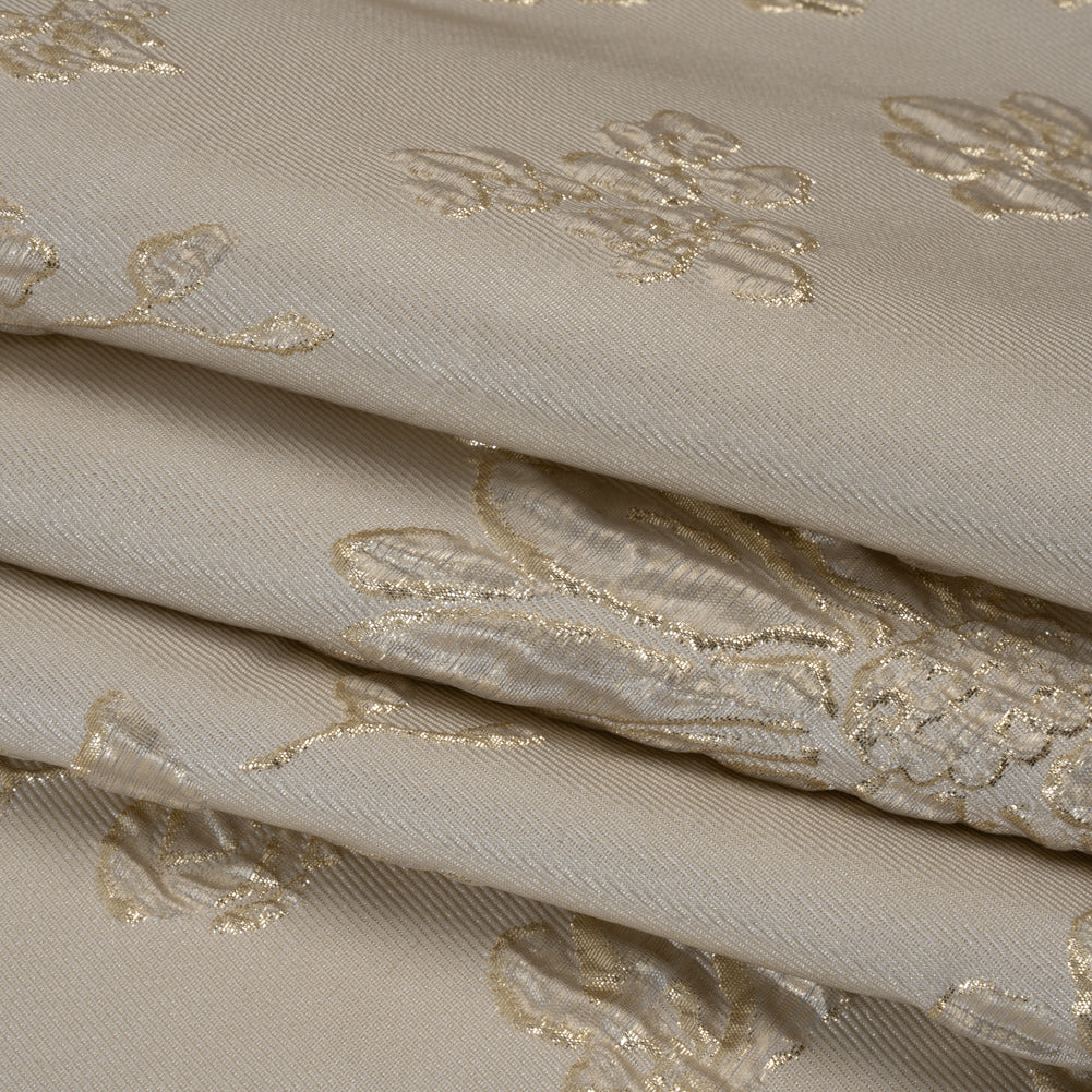 Metallic Brocade - Beige and Gold Blossoming Stems
