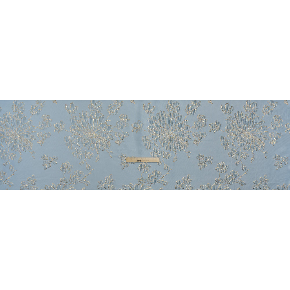 Metallic Brocade - Sky Blue and Gold Blossoming Stems - Full