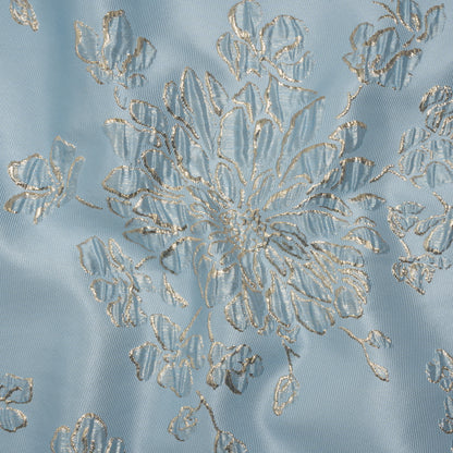 Metallic Brocade - Sky Blue and Gold Blossoming Stems
