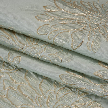 Metallic Brocade - Pale Mint and Gold Blossoming Stems