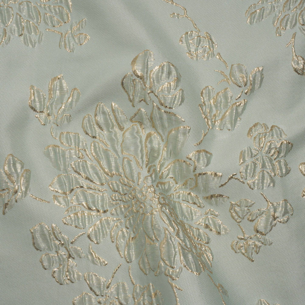 Metallic Brocade - Pale Mint and Gold Blossoming Stems