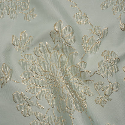 Metallic Brocade - Pale Mint and Gold Blossoming Stems
