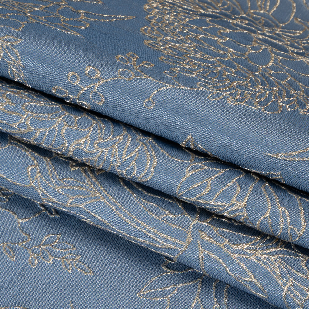 Metallic Brocade - Country Blue and Gold Illustrated Garden