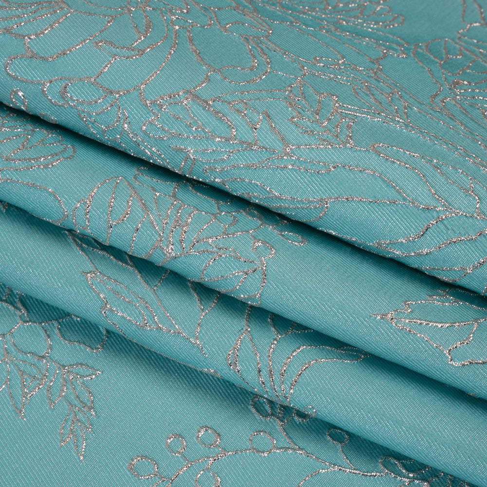 Metallic Brocade - Light Turquoise and Gold Illustrated Garden - Folded