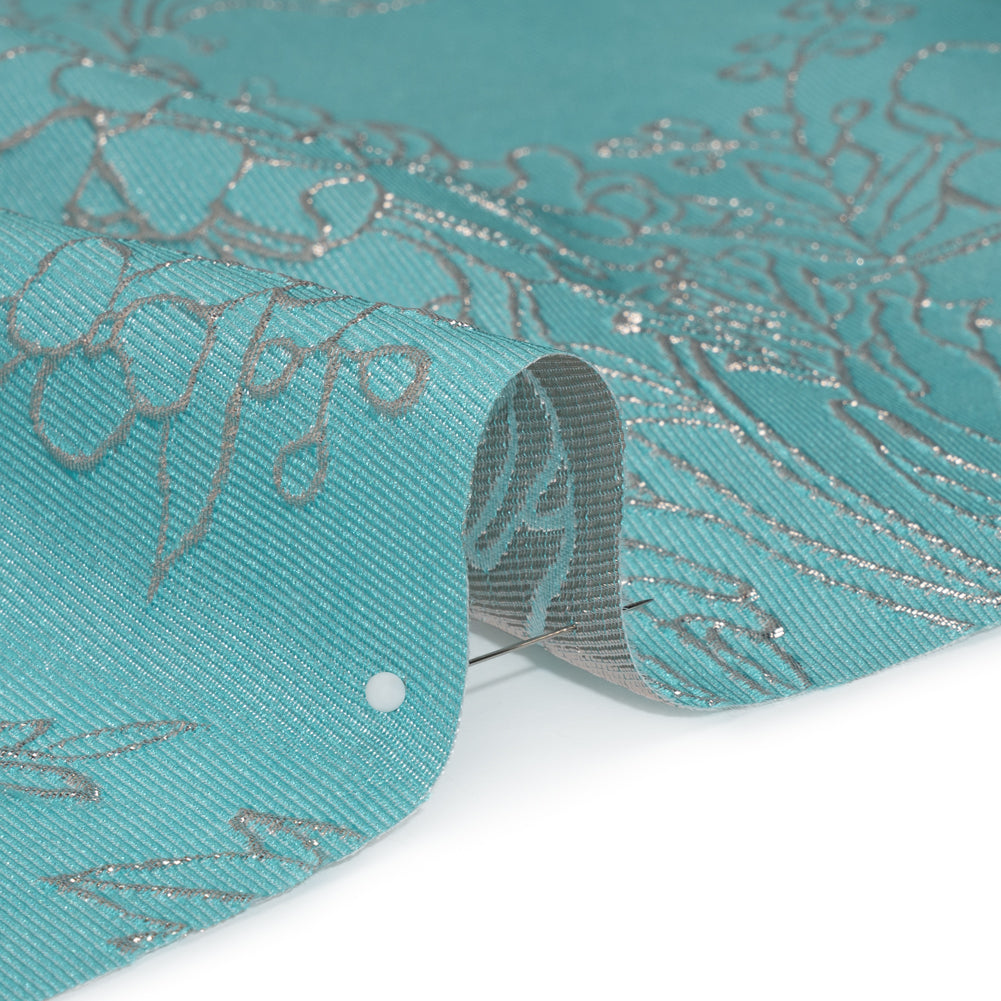 Metallic Brocade - Light Turquoise and Gold Illustrated Garden - Detail