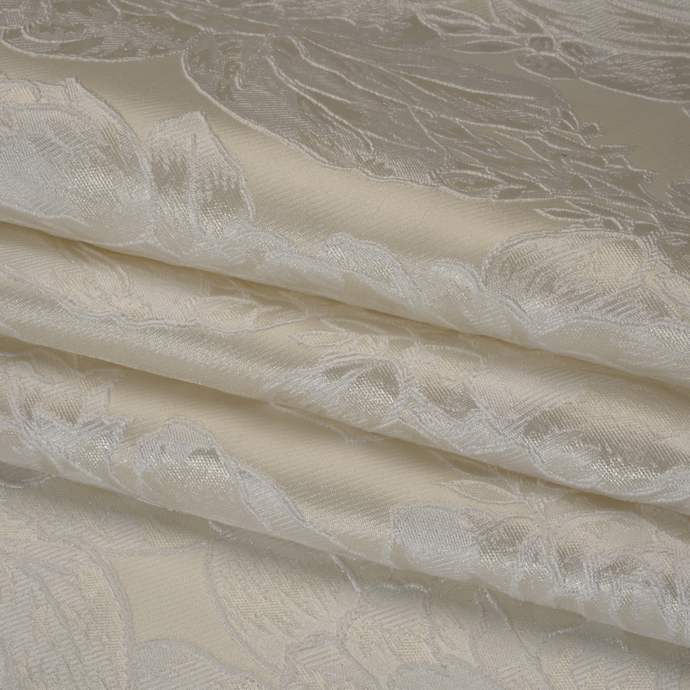Polyester Brocade - White and Ivory Cabbage Roses - Folded