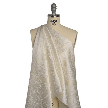 Polyester Brocade - White and Ivory Cabbage Roses