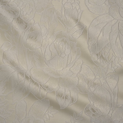 Polyester Brocade - White and Ivory Cabbage Roses