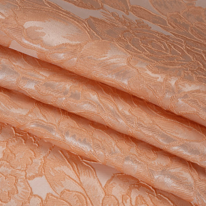 Polyester Brocade - Peach Cabbage Roses