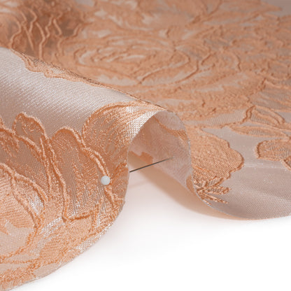Polyester Brocade - Peach Cabbage Roses