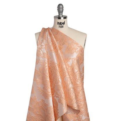 Polyester Brocade - Peach Cabbage Roses