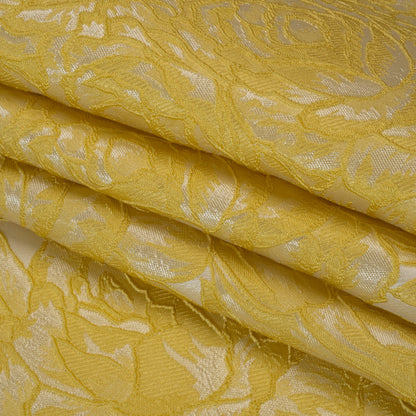 Polyester Brocade - Yellow and White Cabbage Roses