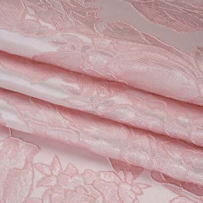 Polyester Brocade - Baby Pink Cabbage Roses