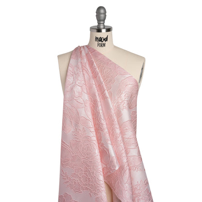 Polyester Brocade - Baby Pink Cabbage Roses