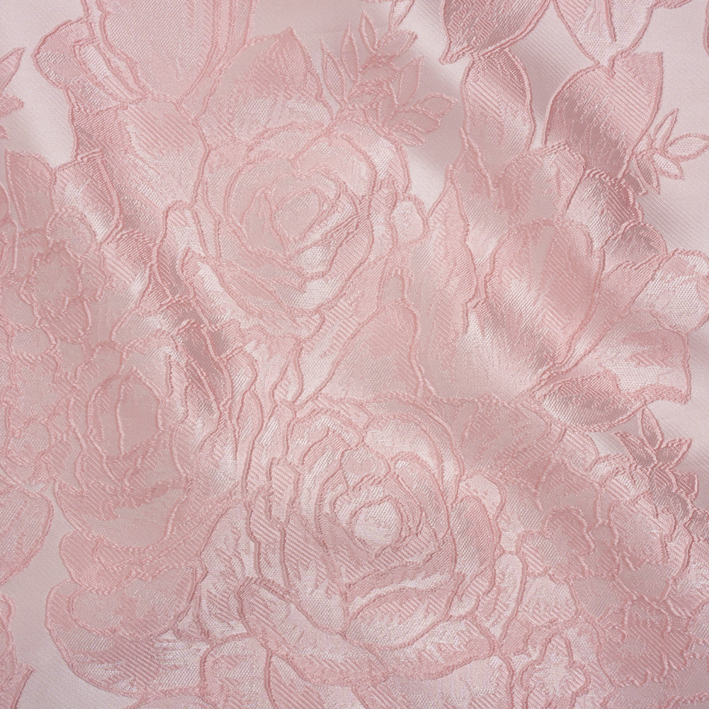 Polyester Brocade - Baby Pink Cabbage Roses