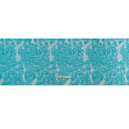 Polyester Brocade - Pale Blue and Turquoise Cabbage Roses