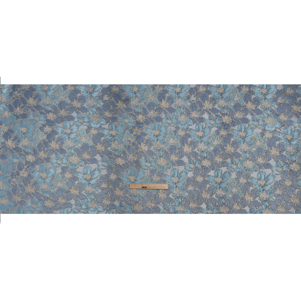 Metallic Brocade - Blue and Gold Floating Blossoms - Full