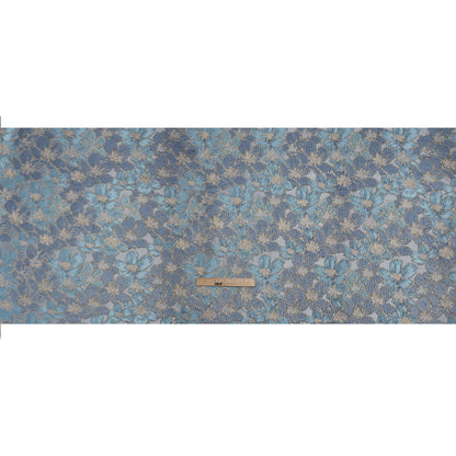 Metallic Brocade - Blue and Gold Floating Blossoms