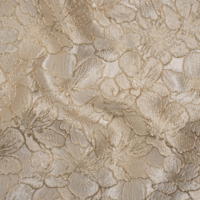 Metallic Brocade - Light Beige and Gold Floating Blossoms