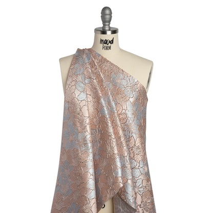 Metallic Brocade - Pale Pink, Baby Blue and Gold Floating Blossoms