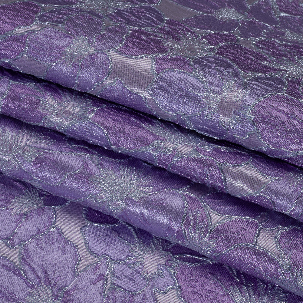 Metallic Brocade - Lilac and Bright Lavender Floating Blossoms - Folded