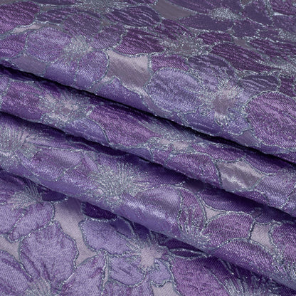 Metallic Brocade - Lilac and Bright Lavender Floating Blossoms