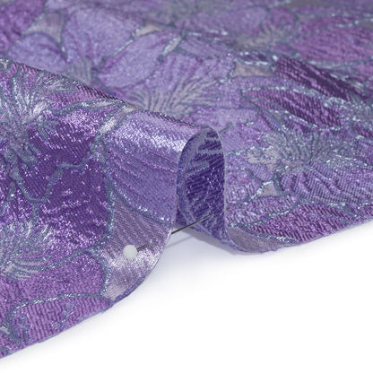 Metallic Brocade - Lilac and Bright Lavender Floating Blossoms