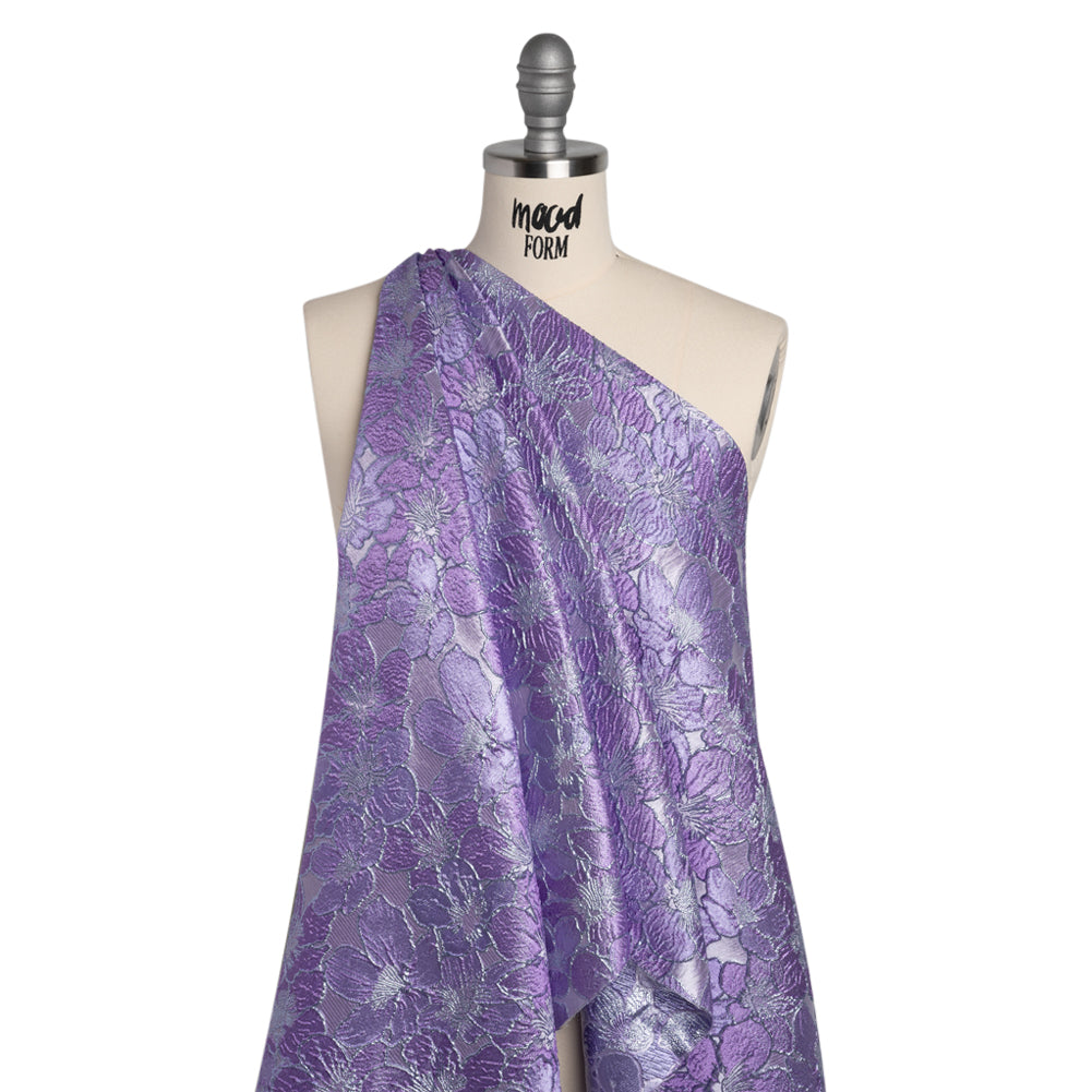 Metallic Brocade - Lilac and Bright Lavender Floating Blossoms - Drape