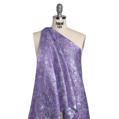 Metallic Brocade - Lilac and Bright Lavender Floating Blossoms