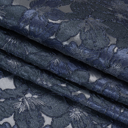 Metallic Brocade - Navy, Blue and Steel Gray Floating Blossoms