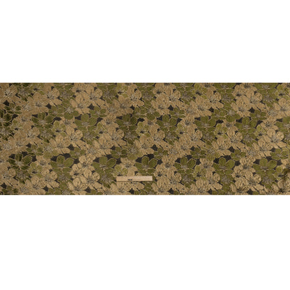 Metallic Brocade - Olive Green, Beige and Gold Floating Blossoms