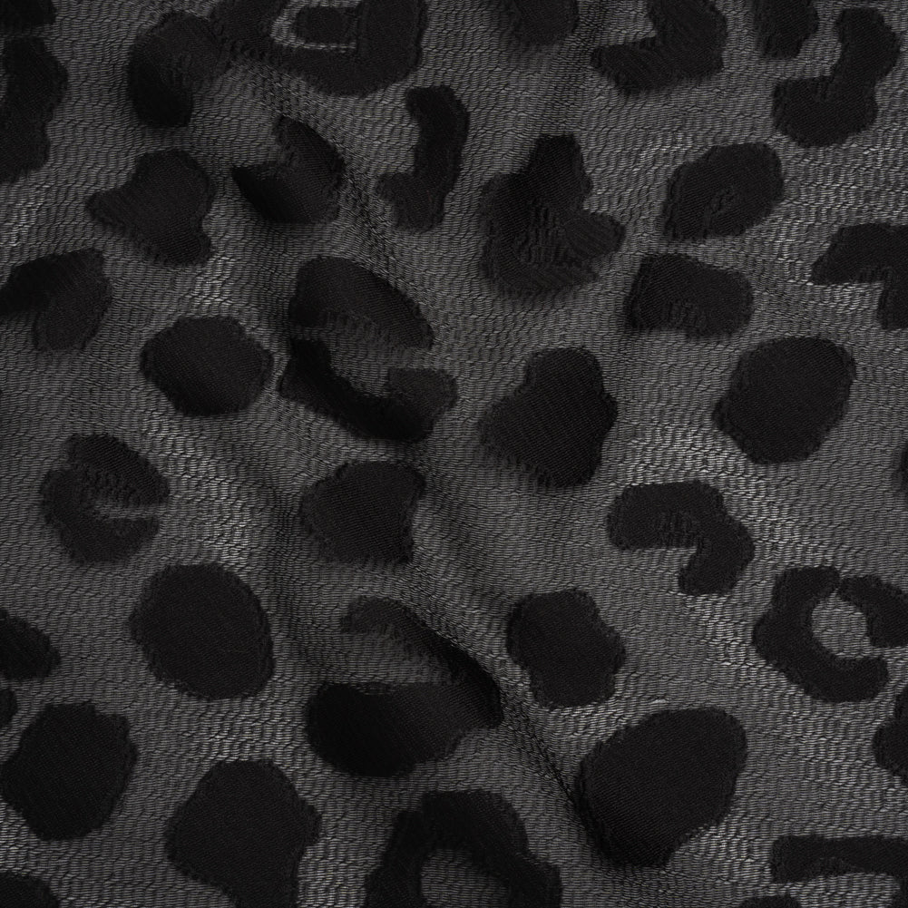 Lightweight Textured Burnout Brocade - Black on Black Animal Spots