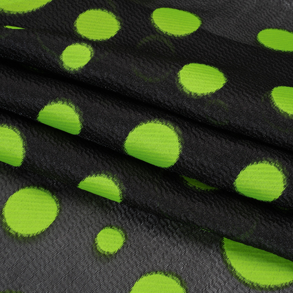 Lightweight Textured Burnout Brocade - Lime Green and Black Polka Dots - Folded