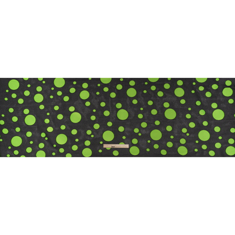 Lightweight Textured Burnout Brocade - Lime Green and Black Polka Dots - Full