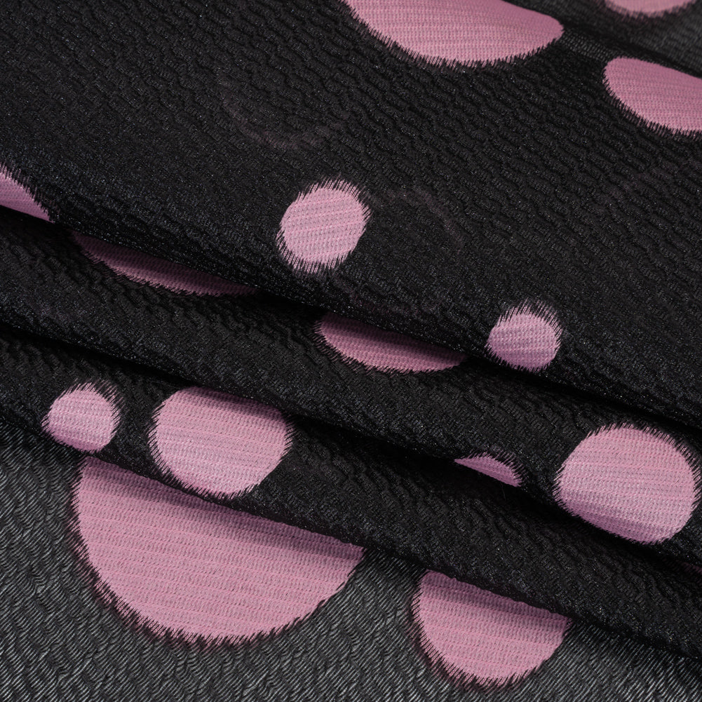 Lightweight Textured Burnout Brocade - Light Mauve and Black Polka Dots