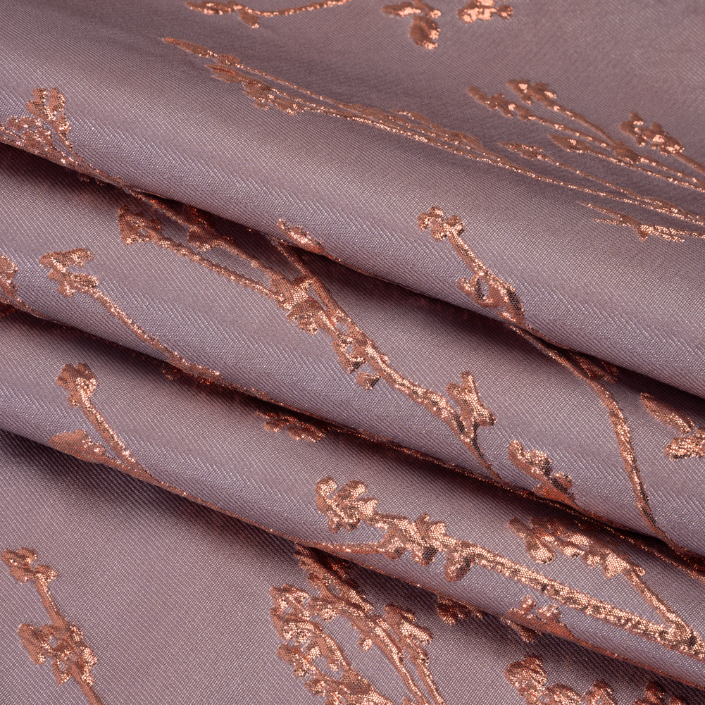 Metallic Brocade - Mauve and Pink Flowering Branches - Folded