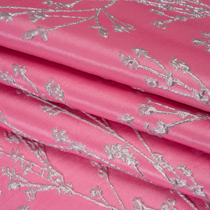Metallic Brocade - Bubblegum Pink and Silver Flowering Branches