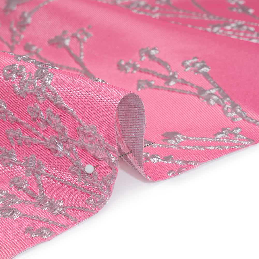 Metallic Brocade - Bubblegum Pink and Silver Flowering Branches - Detail